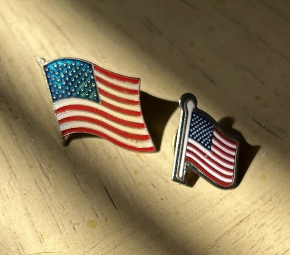 Two VTG United States of America Country Shape American Flag Lapel Pin